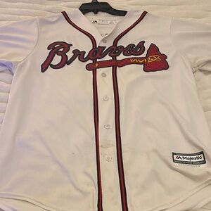 Majestic Dansby Swanson White and Red Braves Jersey